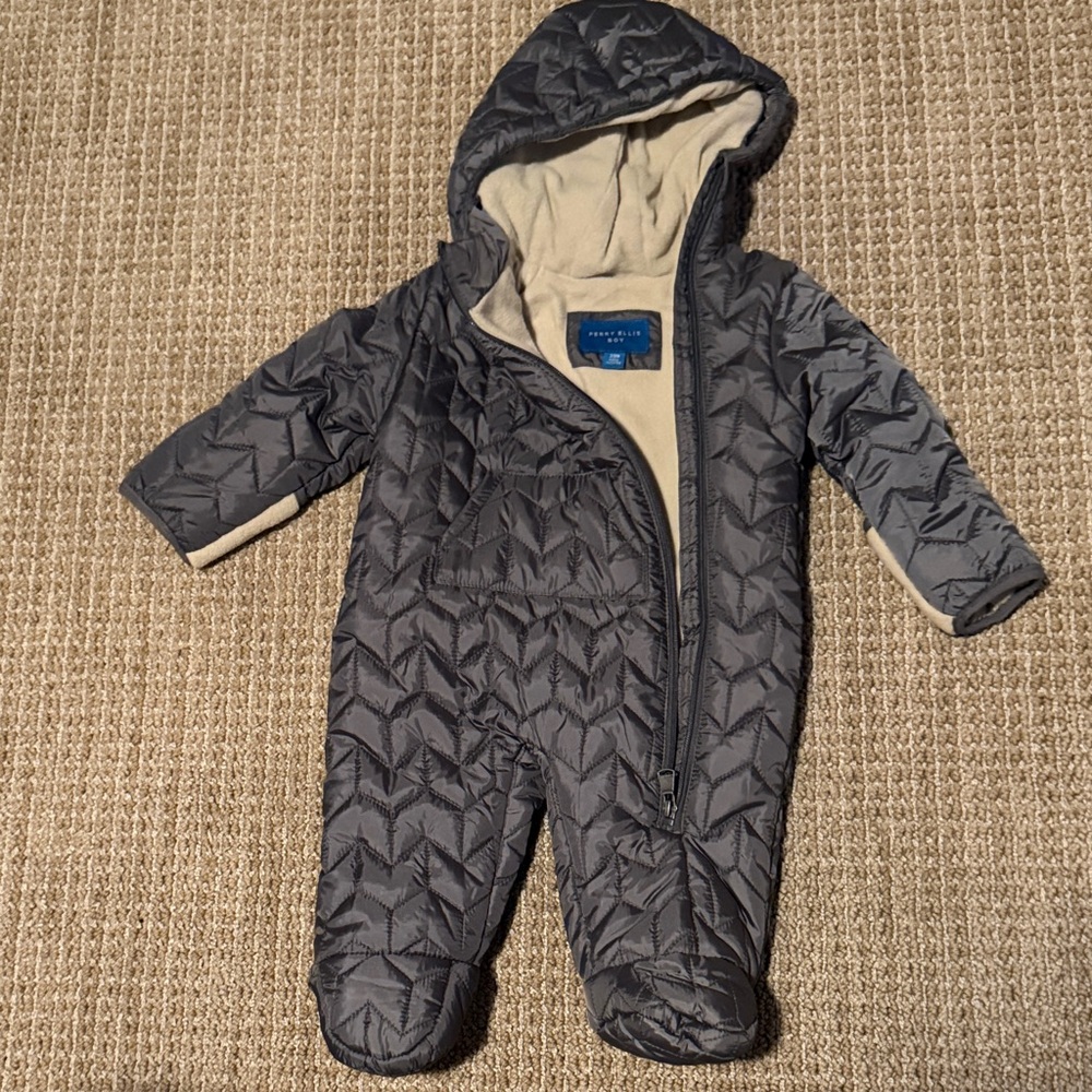 Perry Ellis Gray Quilted Hooded Infant Puffer One-Piece